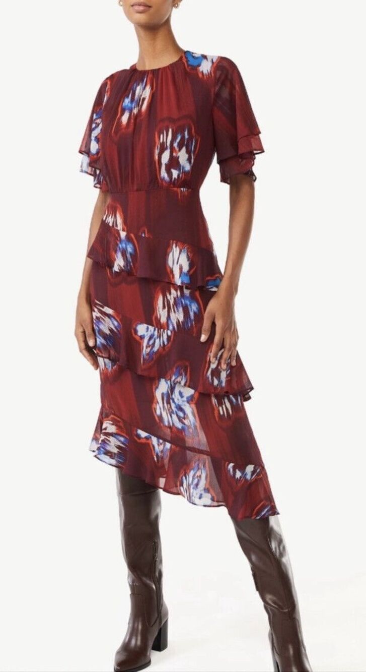 Scoop Dress Sz L Large Tiered Ruffle Dress with Flutter Sleeves NWT